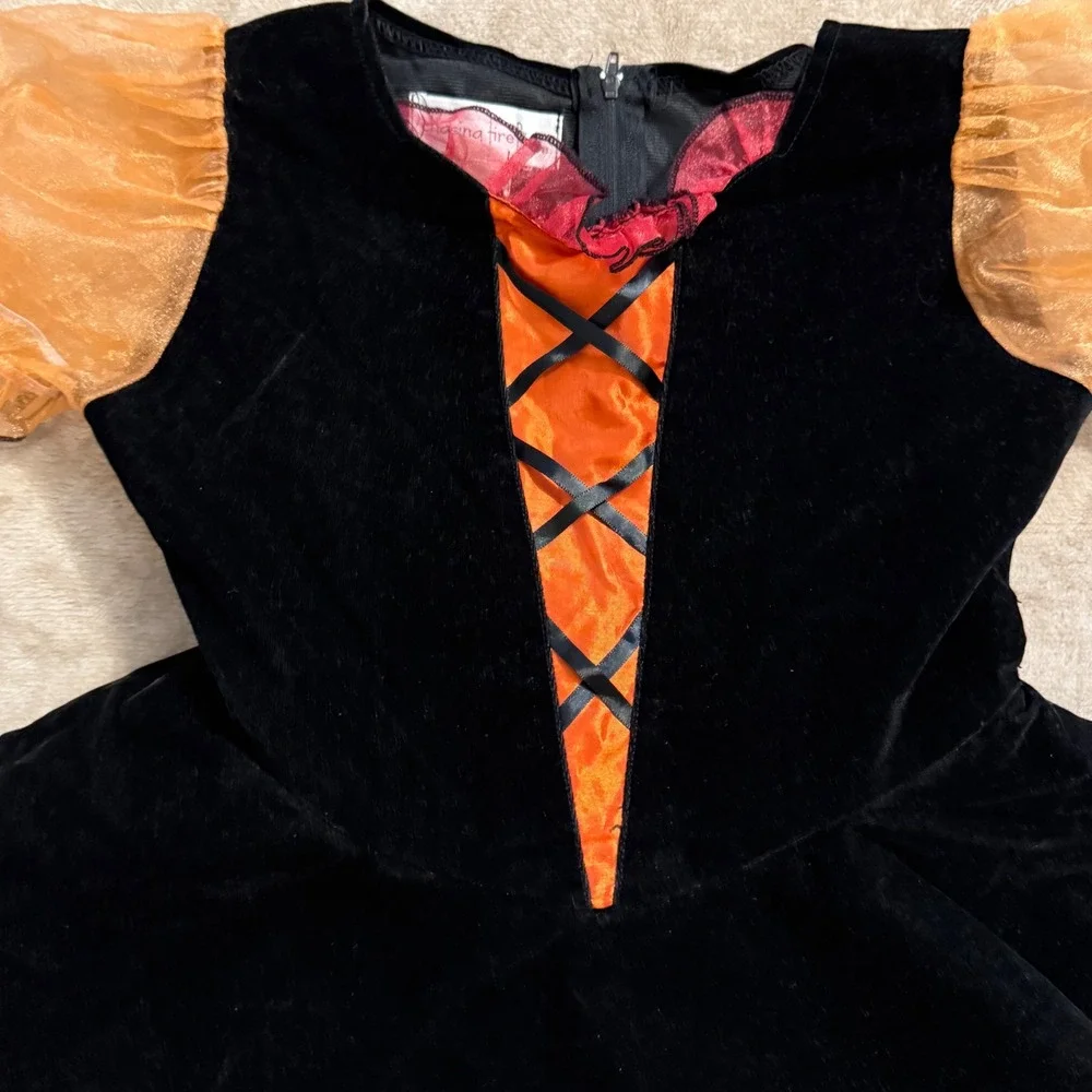 Chasing Fireflies Girls Halloween Costume Dress Black Velvet Orange Size 10